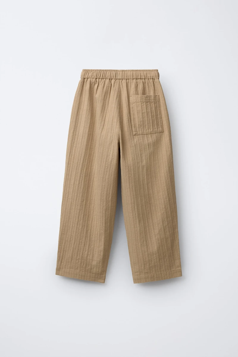 STRAIGHT TEXTURED PLEATED PANTS