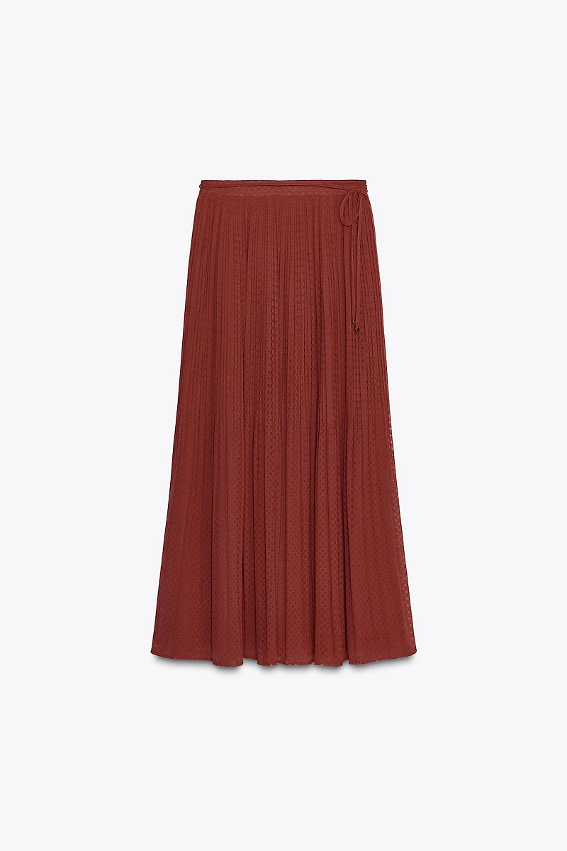 BELTED PLEATED MIDI SKIRT