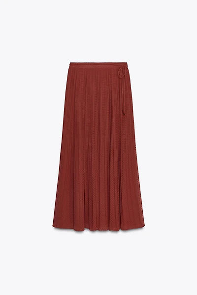 BELTED PLEATED MIDI SKIRT