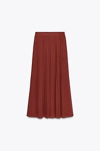 BELTED PLEATED MIDI SKIRT