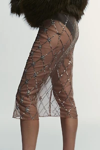 BEADED EMBROIDERED MIDI SKIRT