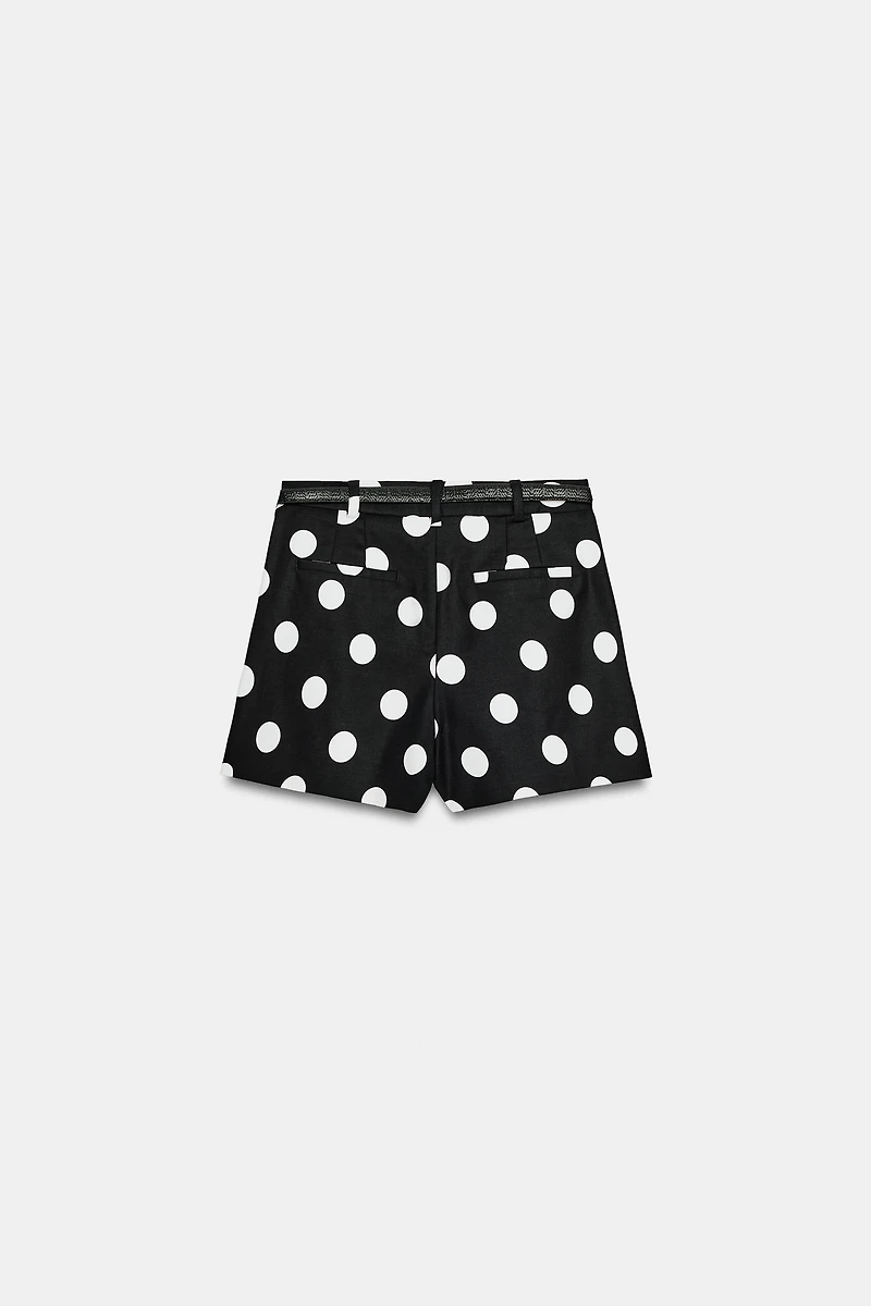 POLKA DOT BELTED PLEATED SHORTS