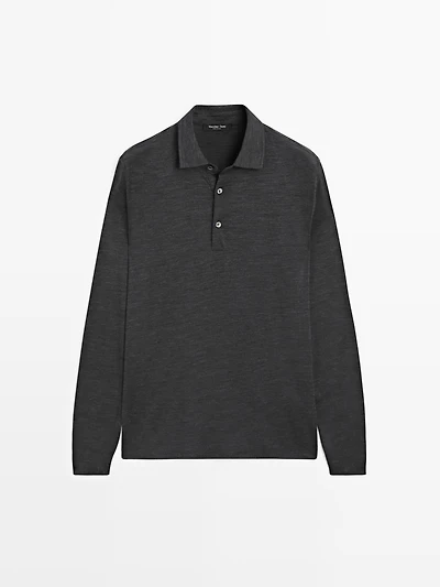 Wool blend knit polo sweater
