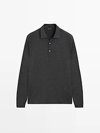 Wool blend knit polo sweater