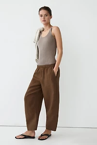 Linen pants with elastic waistband detail