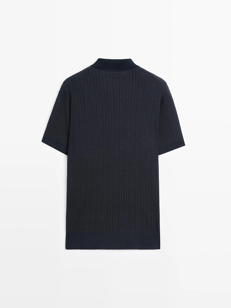 Short sleeve textured knit polo shirt