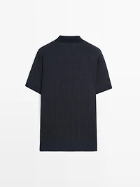 Short sleeve textured knit polo shirt
