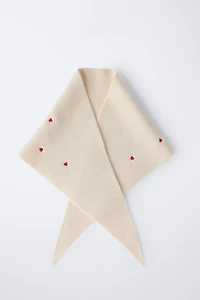 EMBROIDERED HEART KNIT SCARF