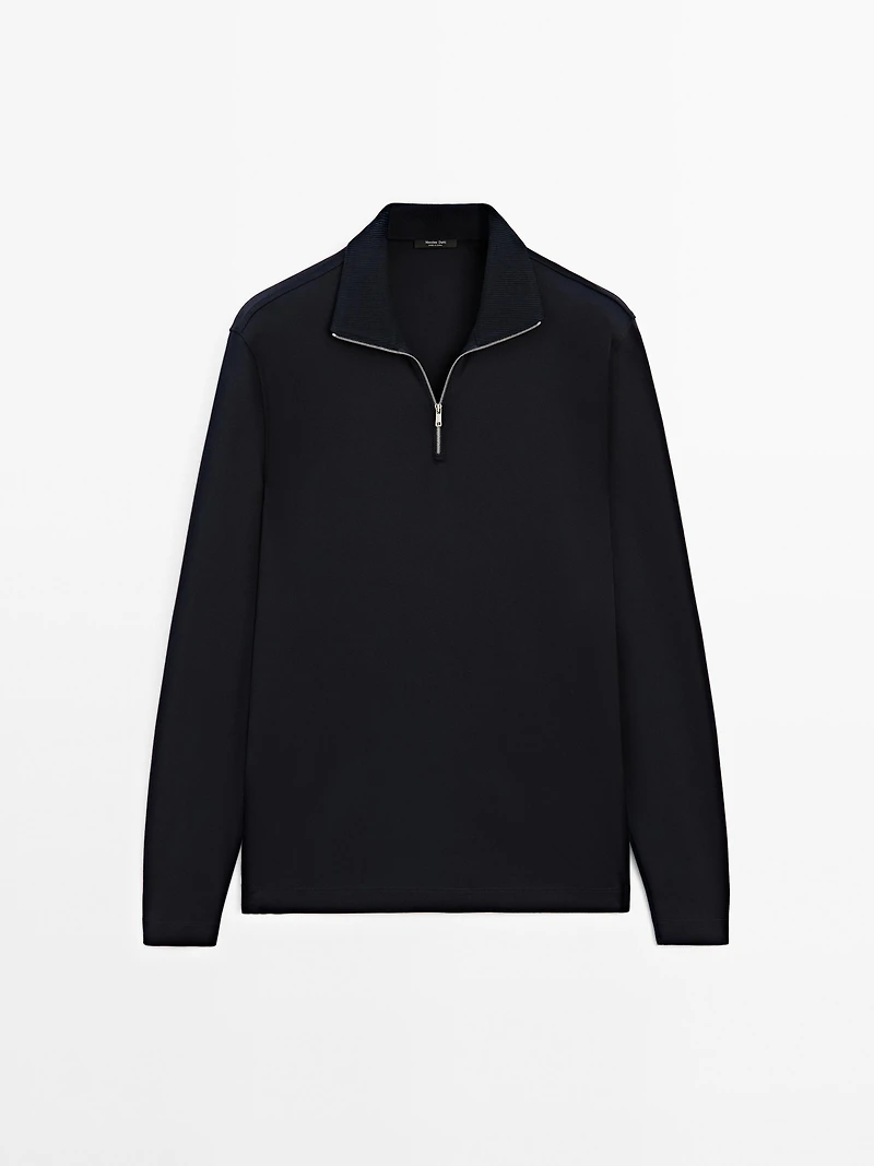 Mock neck quarter zip polo shirt