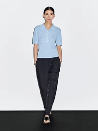 Textured knit polo sweater