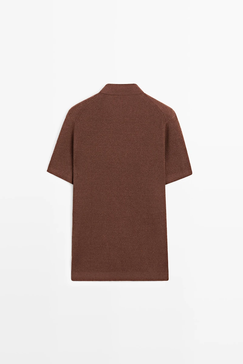 Linen blend knit shirt-collar polo