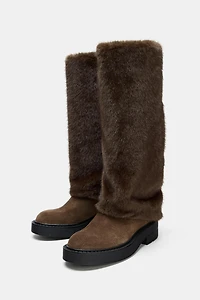 LOW HEEL FAUX FUR BOOTS