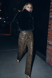 ANIMAL PRINT SEQUIN STRAIGHT LEG PANTS