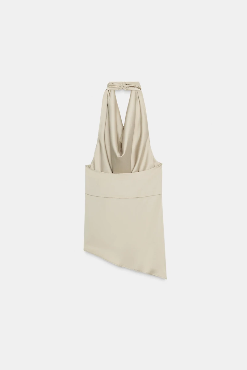 TOP HALTER SATINÉ ASYMÉTRIQUE