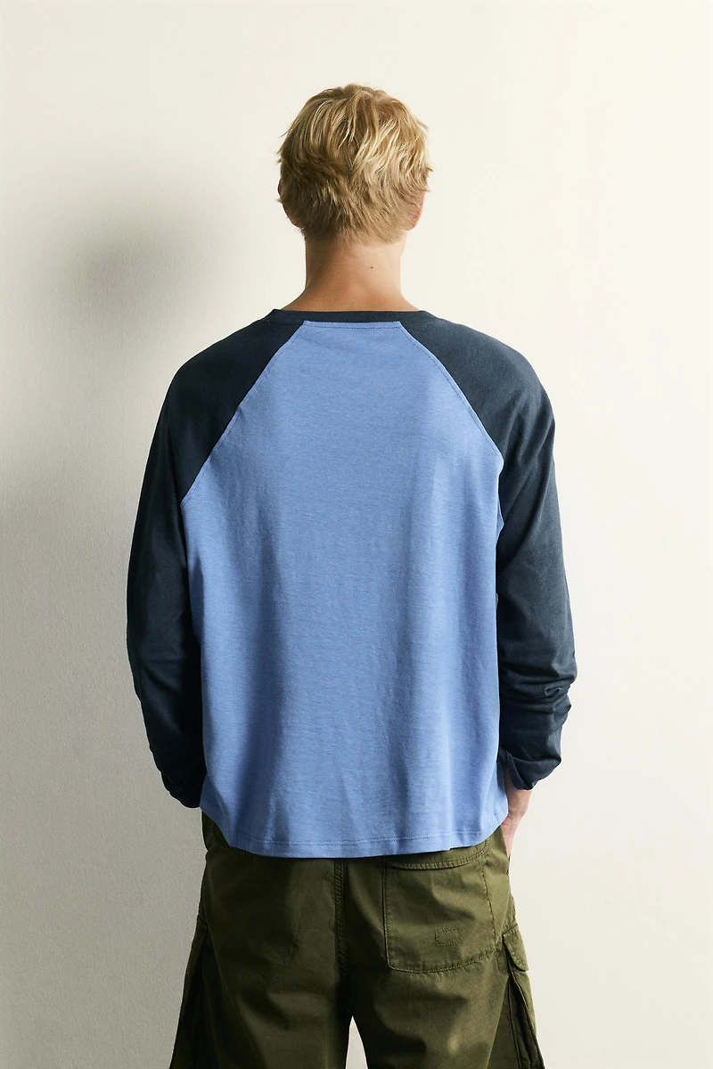 COTTON-LINEN LONG SLEEVE RAGLAN T-SHIRT