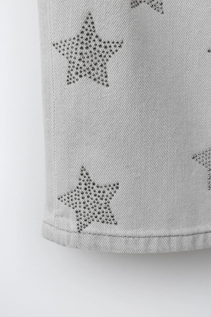 STAR PRINT STUDDED WIDE LEG JEANS