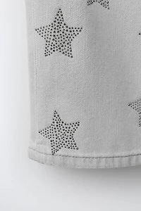 STAR PRINT STUDDED WIDE LEG JEANS