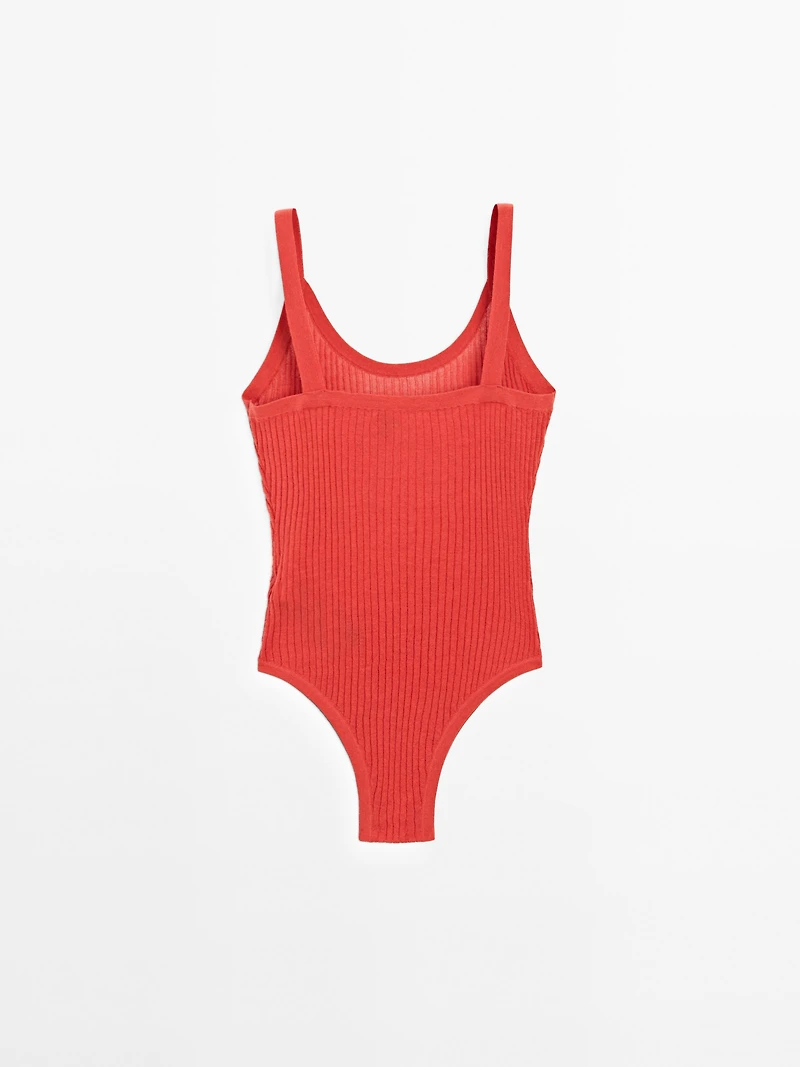 Cotton blend strappy knit bodysuit - STUDIO