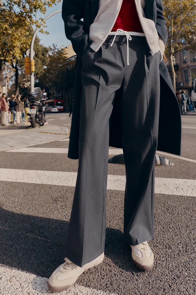 DOUBLE WAISTBAND WIDE-LEG PANTS