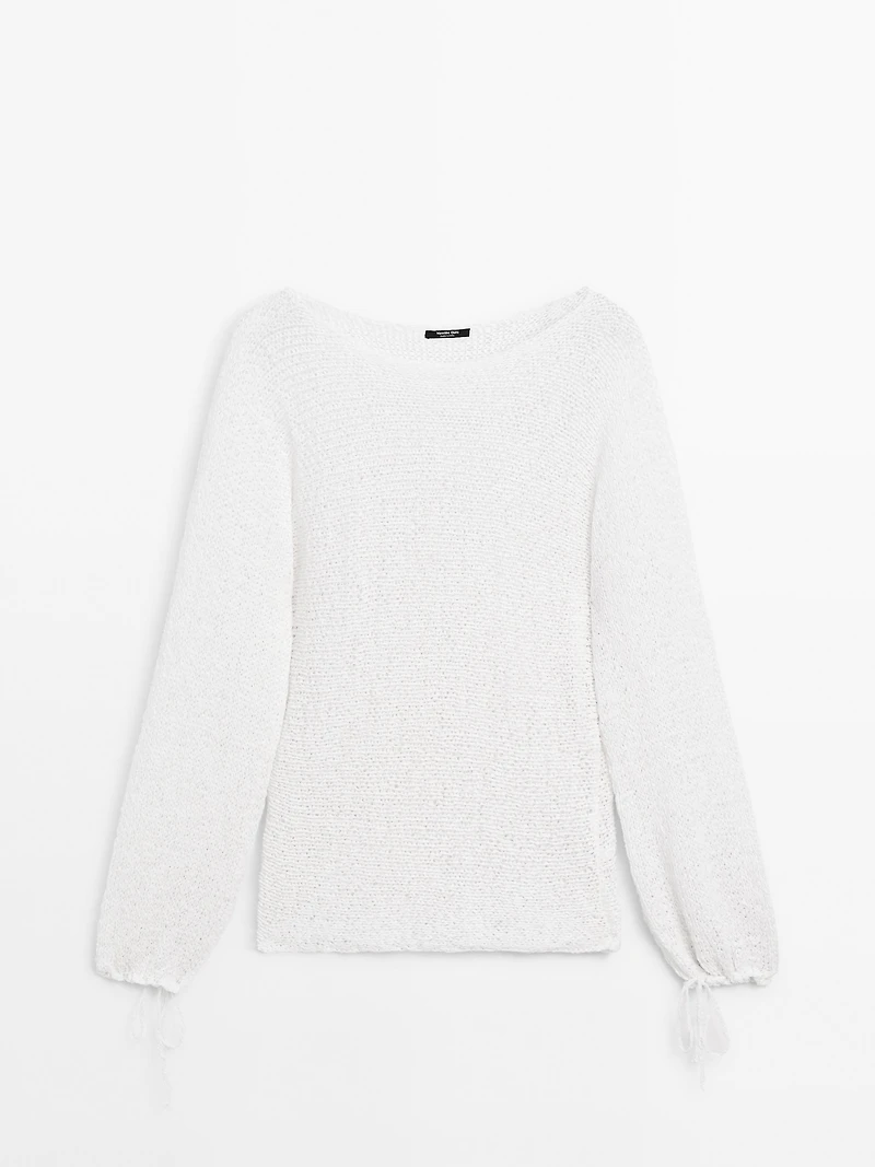 Balloon sleeve sweater with bows