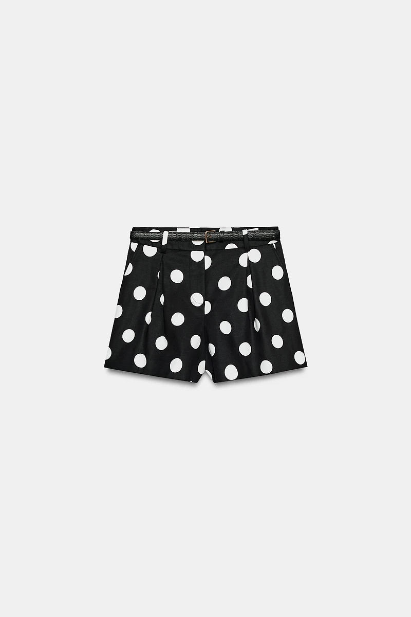 POLKA DOT BELTED PLEATED SHORTS