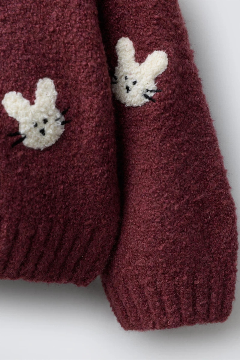 EMBROIDERED BUNNY KNIT SWEATER