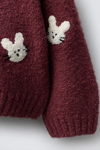 EMBROIDERED BUNNY KNIT SWEATER