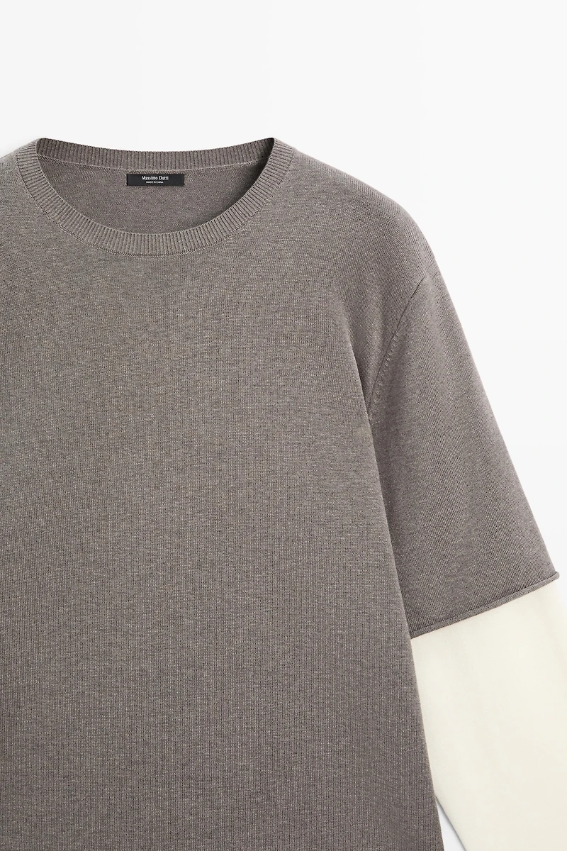 Oversize knit sweater with double sleeve detail