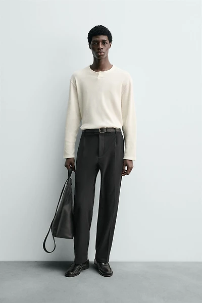 WAFFLE KNIT HENLEY SHIRT