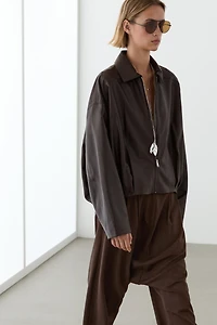 Pleated nappa leather jacket