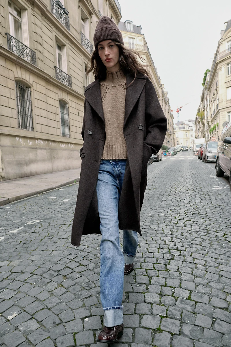 LONG DOUBLE-BREASTED WOOL COAT