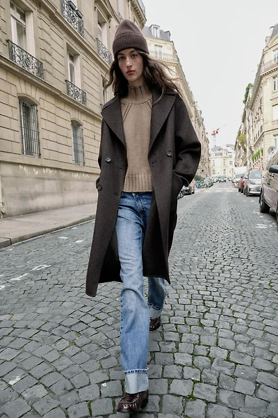 LONG DOUBLE-BREASTED WOOL COAT