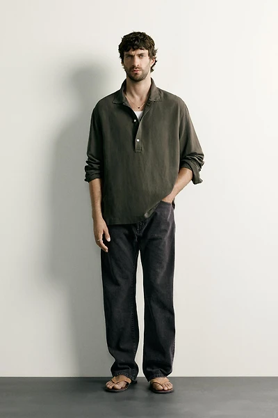 REGULAR FIT LINEN VISCOSE POLO SHIRT