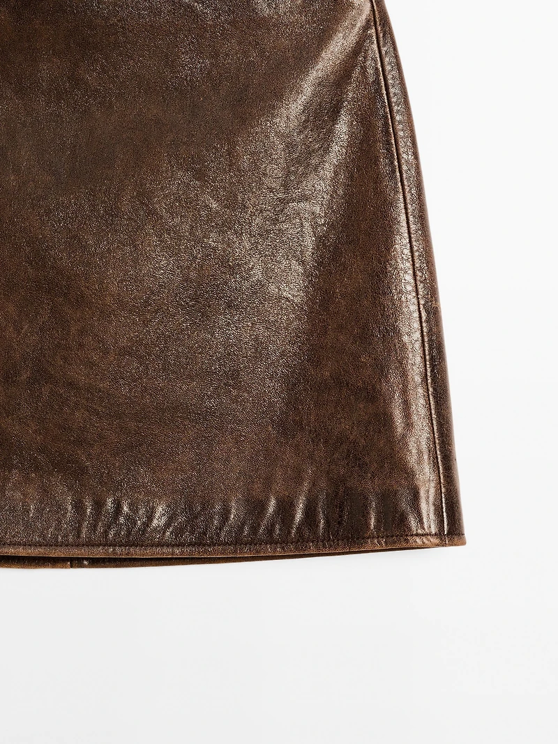 Nappa leather mini skirt