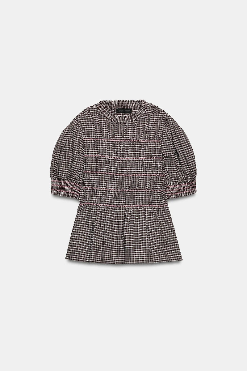 PLAID SMOCKED SHIRT