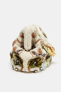 BEADED PRINTED POUCH