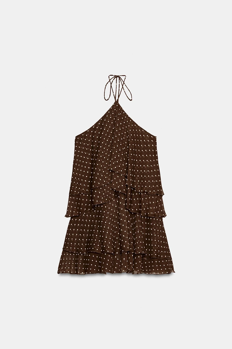 RUFFLED POLKA DOT HALTER DRESS