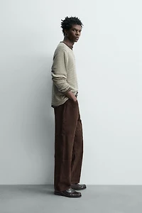 PANTALON STRAIGHT FIT CUIR DAIM