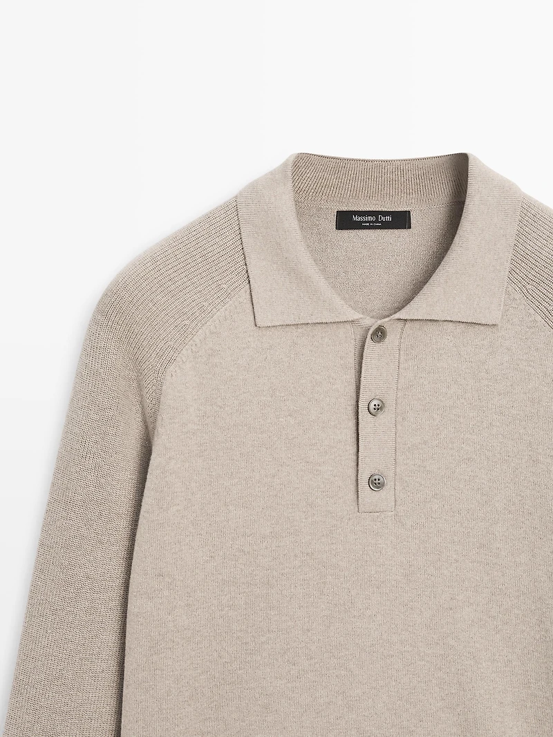 Cotton blend knit polo sweater