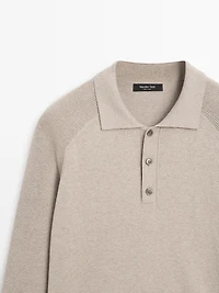 Cotton blend knit polo sweater