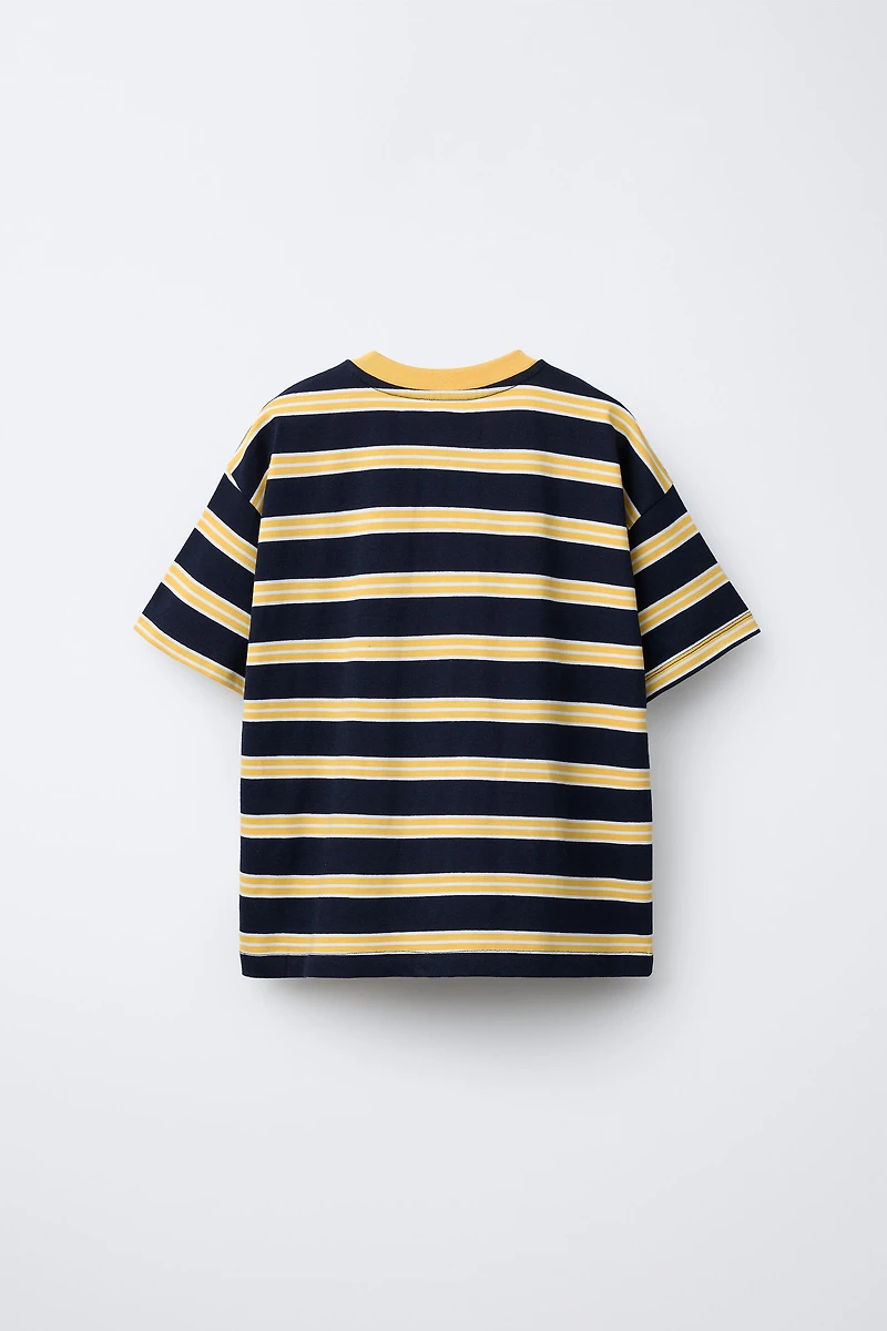 EMBROIDERED TEXT STRIPED T-SHIRT