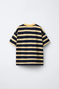 EMBROIDERED TEXT STRIPED T-SHIRT