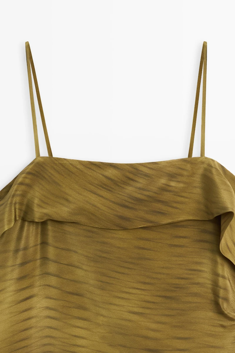 Asymmetric strappy top with draped detail
