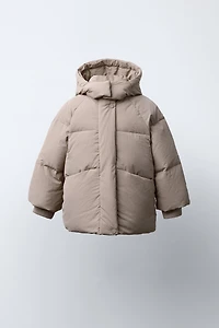 DOUDOUNE 50% PLUME ET DUVET DÉPERLANTE AVEC CAPUCHE EFFET FOURRURE DÉTACHABLE