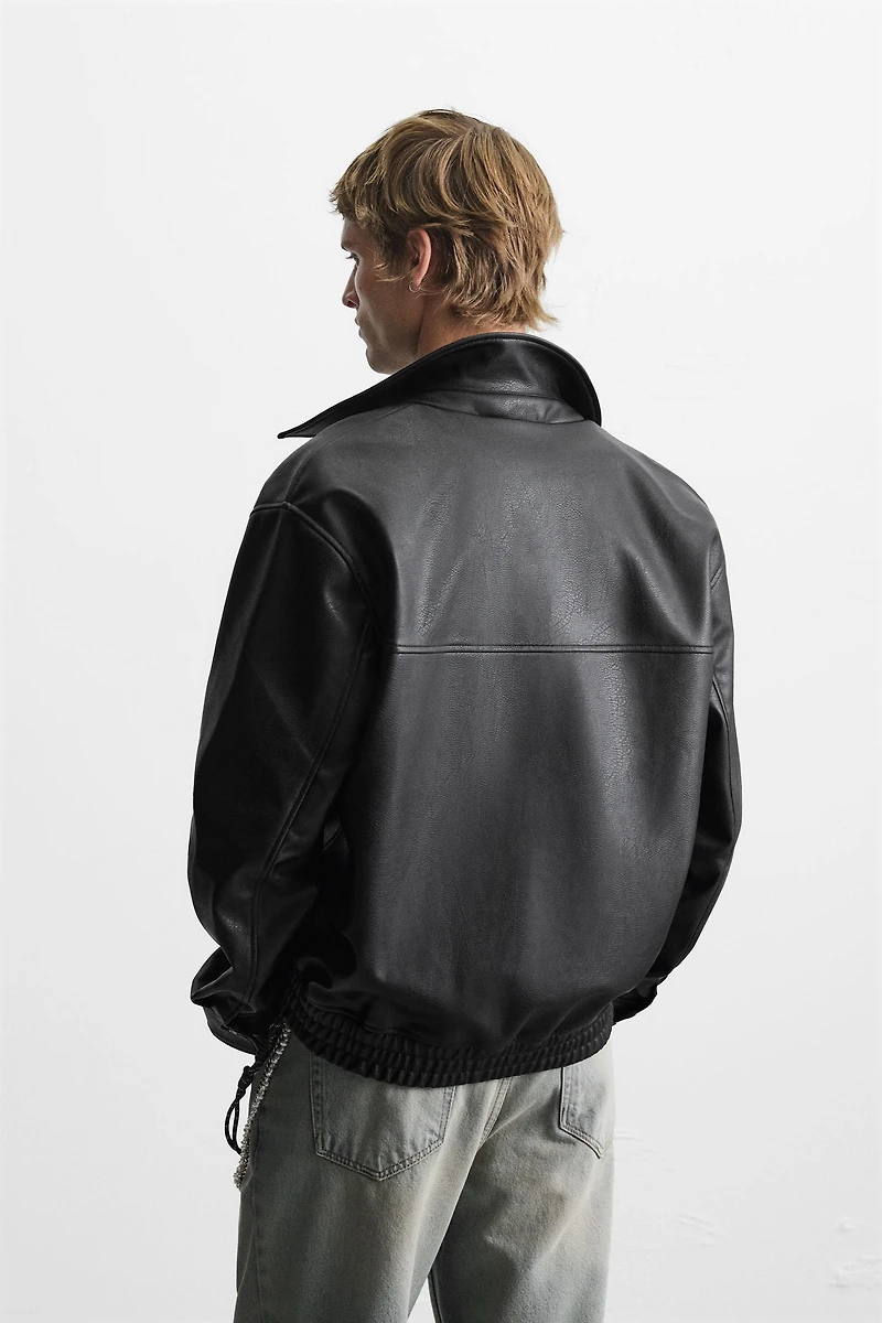 FAUX LEATHER BOMBER JACKET