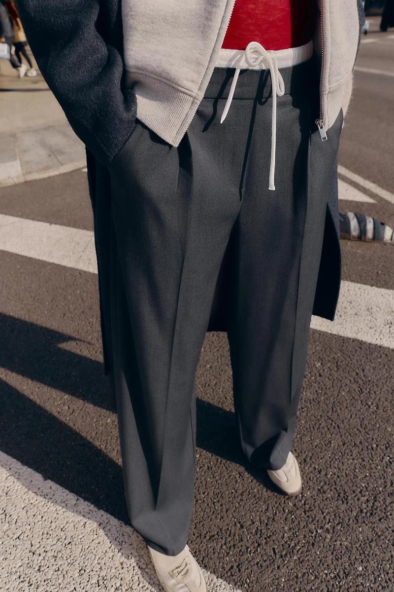 DOUBLE WAISTBAND WIDE-LEG PANTS