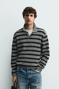 STRIPED COTTON LINEN KNIT POLO SHIRT