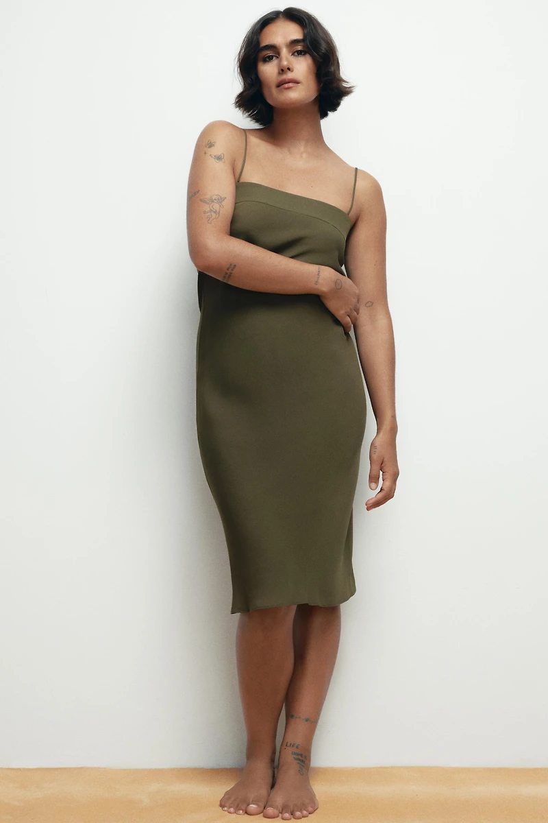 100% SILK STRAPPY MIDI DRESS