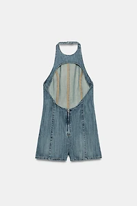 TRF HALTER DENIM SHORT JUMPSUIT
