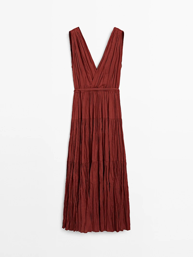 100% cotton long pleated dress